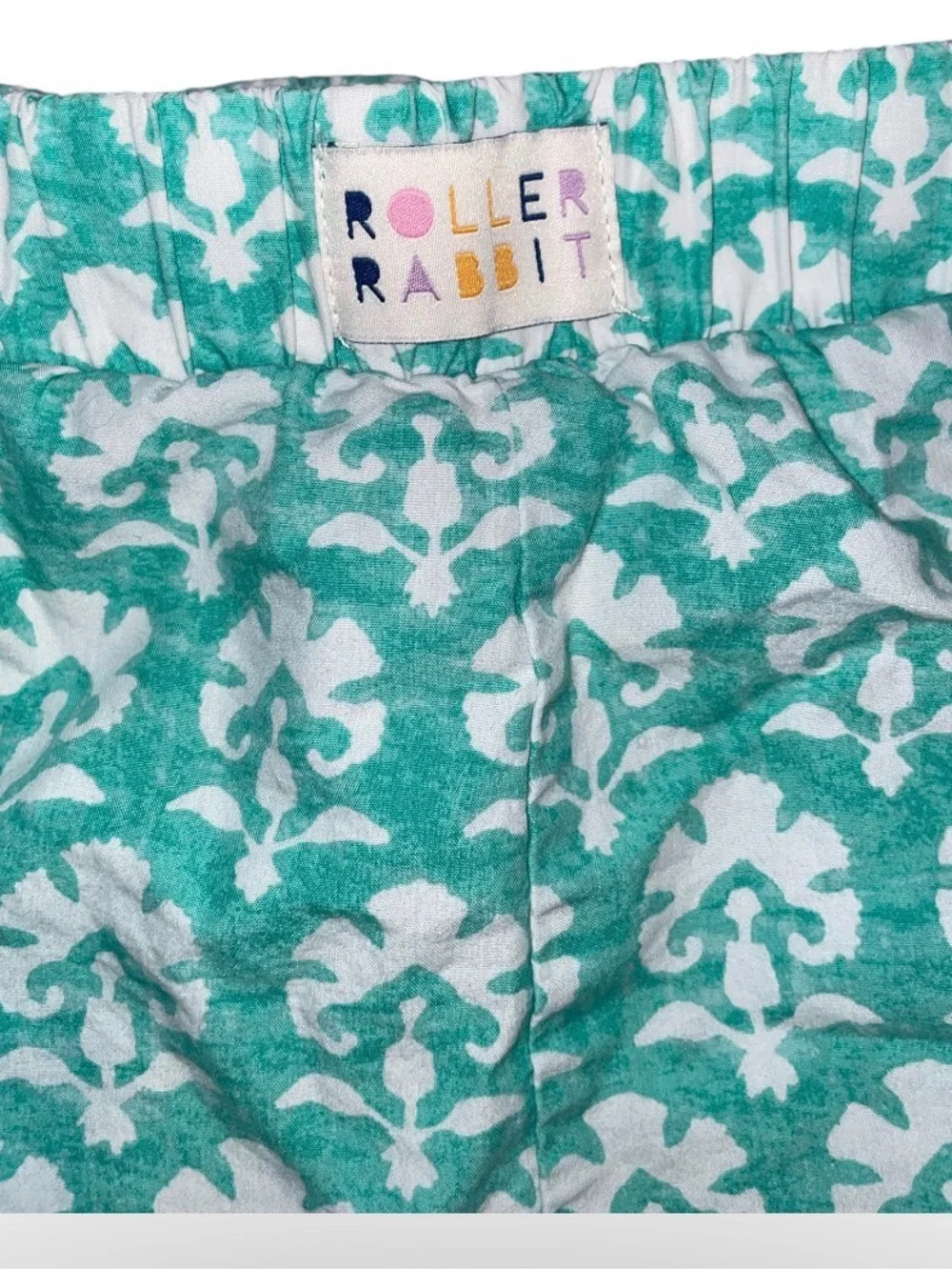 Roller Rabbit Teal and White Stamp Floral Poplin BoxerShorts Size XL